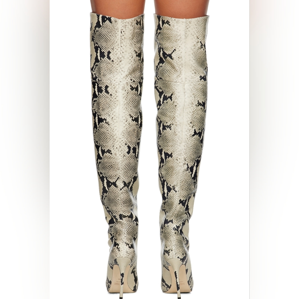 Paris Texas beige snakeskin stiletto otk boots - Picture 4 of 12
